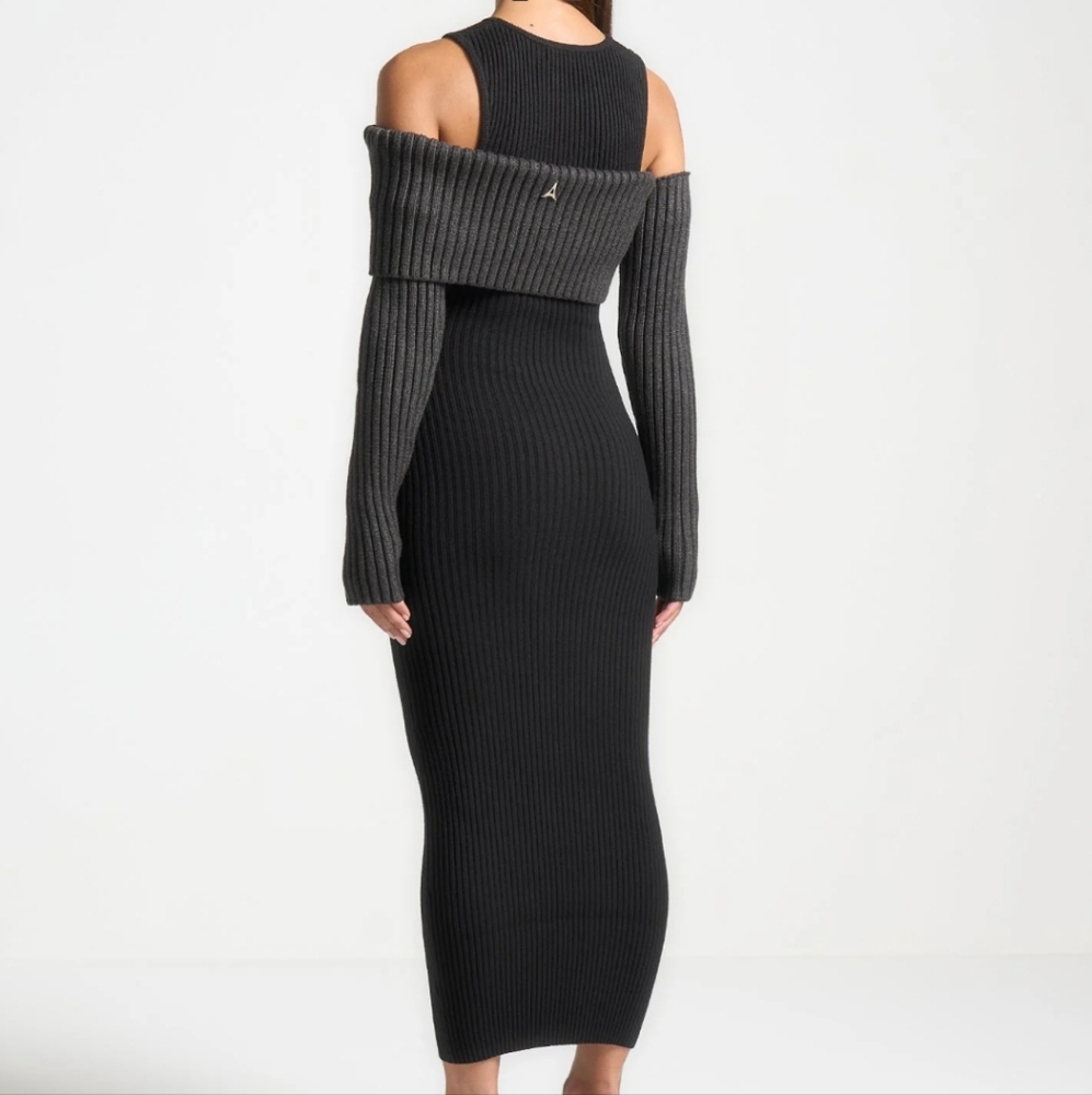 🕶Overlay Knitted Midaxi Dress Black& Gray🕶 - Picture 4 of 12